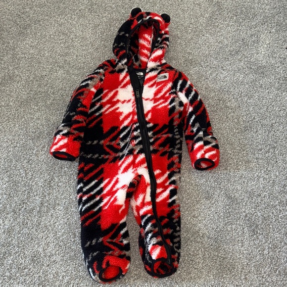 The North Face Red and Black Patterned Kids Footie - Picture 1 of 7